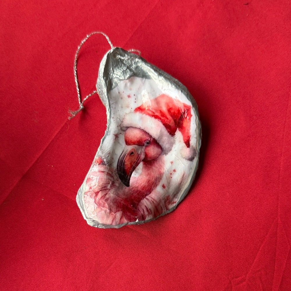Flamingo Oyster Shell Christmas Ornament